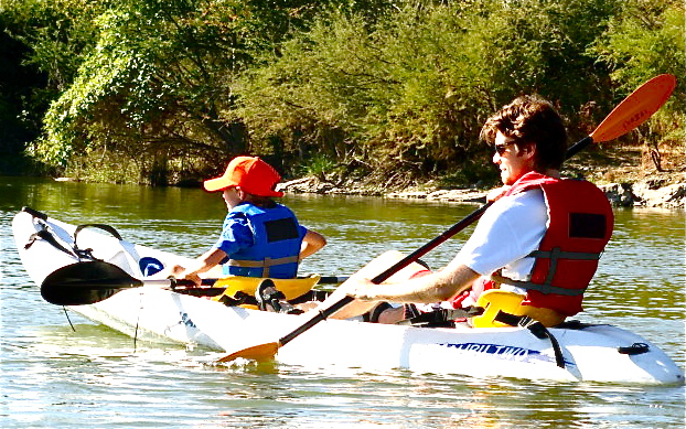 family kayaking